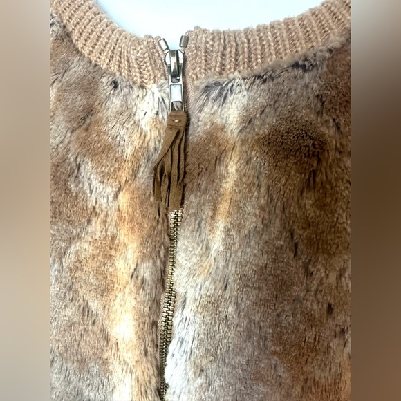 ELLA MOSS Vannah Cardigan Sweater Camel Tan Brown Faux Rabbit Fur Ribbed Knit - Picture 9 of 13